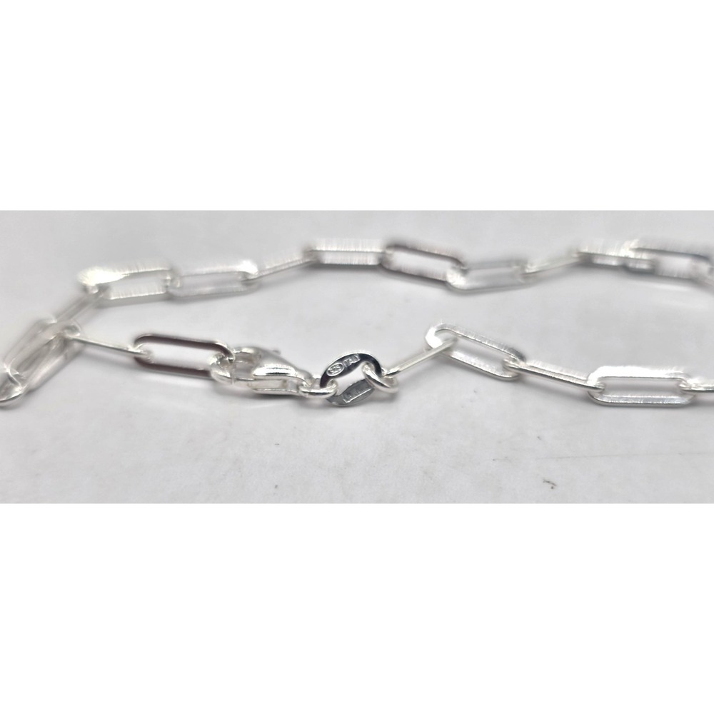 Sterling Silver Paper Clip Chain Bracelet 3.2 mm Size 6.75 Adjustable Italy NWOT - Picture 4 of 10